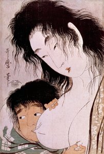 Yamauba und Kintaro: die tetee. Japanischer Druck von Utamaro Kitagawa. Paris, Guimet Museum, Nationalmuseum für Asiatische Kunst von Kitagawa Utamaro