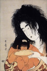 Yamauba und ihr Sohn Kintaro, japanische Briefmarke, ca. 1804-05 (Druck) von Kitagawa Utamaro