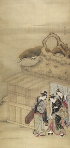 Nikuhitsu ukiyo-e: Geisha auf dem Weg zu einem nächtlichen Auftrag, ca. 1784