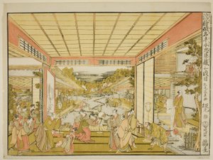 Akt VII (Shichidanme), aus der Serie "Perspektivbilder des Lagers der treuen Vasallen (Uki-e kanadehon Chushingura)"