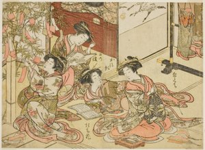 Kurtisanen von Shin Kanaya, aus der Serie "Spiegel der schönen Frauen der Vergnügungsviertel (Seiro bijin awase sugata kagami)," Bd. 2
