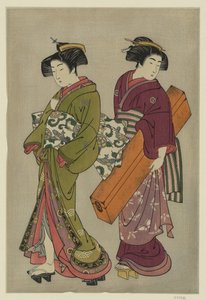 Kitao Shigemasa (1777) Geisha und ein Diener mit ihrem Shamisen-Kasten