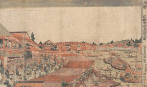 Landschaft, Darstellung eines Wasserfestivals mit Laternen, spätes 18. bis frühes 19. Jahrhundert von Kitao Shigemasa