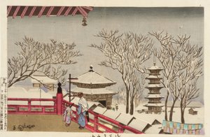 Der Tempel Sensoji im Schnee von Kiyochika Kobayashi