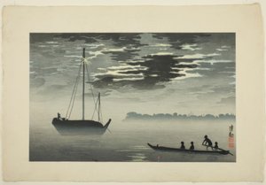 Mondschein durch die Wolken vor der Haneda-Küste von Kiyochika Kobayashi