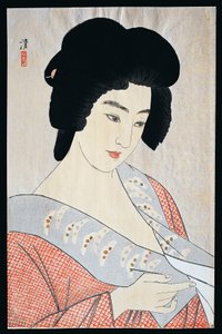 Geisha Ichimaru, ca. 1933, von Kobayakawa Kiyoshi, Oban-Holzschnitt, Meiji-Showa-Periode, Japan, 20. Jahrhundert