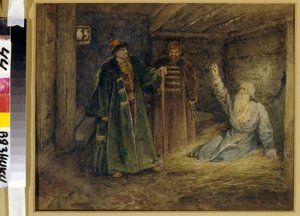 Zar Iwan IV. der Schreckliche und Maliuta Skuratov besuchen Bojar Morosov im Gefängnis von Klavdiy Vasilievich Lebedev