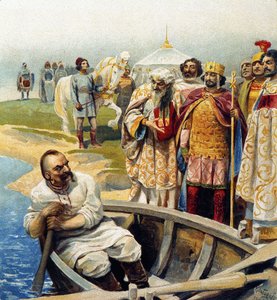Treffen von Swjatoslaw I. mit Kaiser Johannes Tzimiskes von Klavdiy Vasilievich Lebedev