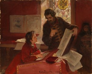 Nikita Zotov unterrichtet den jungen Peter I., 1902 von Klavdiy Vasilievich Lebedev