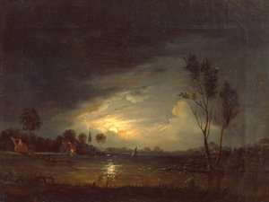 Fjordlandschaft mit Fischern im Mondlicht von Knud Andreassen Baade