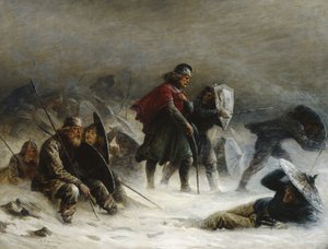 König Sverre in einem Schneesturm in den Voss-Bergen von Knud Bergslien