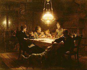 Familienabendessen im Lampenlicht, 19. Jahrhundert von Knut Ekvall