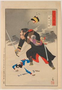 Captain Higuchi, Kompaniechef in der sechsten Division, aus der Serie „Spiegel berühmter Armee- und Marine-Männer“ von Kobayashi Kiyochika