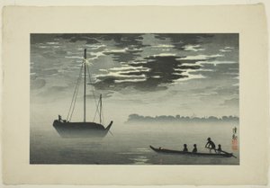 Mondlicht durch die Wolken vor der Küste von Haneda von Kobayashi Kiyochika