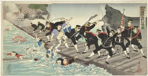 Heftige Kämpfe auf der schwimmenden Brücke in Kiuliencheng während des Sino-Japanischen Krieges von Kobayashi Toshimitsu