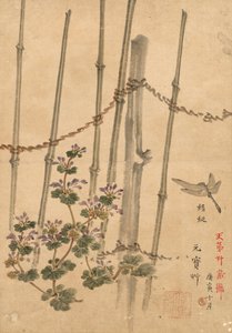 Bambuszaun und Chrysanthemen (ca. 1890) von Kono Bairei
