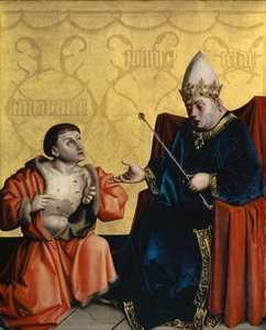 Antipater kniend vor Julius Caesar vom Heilspiegel-Altar von Konrad Witz