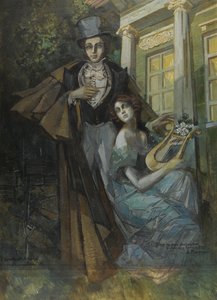 „Porträt von Alexander Puschkin (1799-1837) und seine Muse“ Gemälde von Konstantin Korovin (1861-1939) 1930