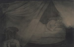 Im Schlafzimmer. Illustration zum Gedicht Graf Nulin von A. Puschkin