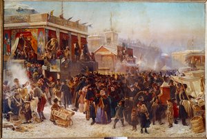 Balladins auf dem Admiraut-Platz in St. Petersburg Straßentheater von Konstantin Egorovich Makovsky