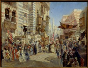 Muslimisches Fest: Die Prozession des heiligen Teppichs in den Straßen von Kairo von Konstantin Egorovich Makovsky