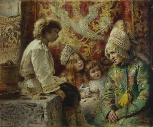 Großmutter mit Kindern Großmutters Märchen, 1882 von Konstantin Egorovich Makovsky