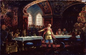 Graf Michail Repnin (?) beim Festmahl von Iwan dem Schrecklichen (1530-1584) von Konstantin Egorovich Makovsky