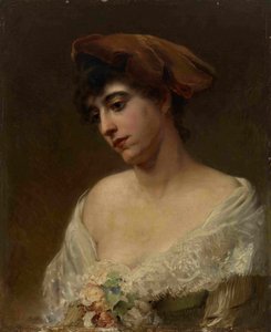 Junge Frau mit rotem Barett von Konstantin Egorovich Makovsky