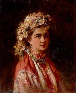 Junges Mädchen mit Blumengirlande von Konstantin Egorovich Makovsky