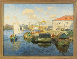 Stadt am Fluss Wolga, 1913 von Konstantin Ivanovich Gorbatov