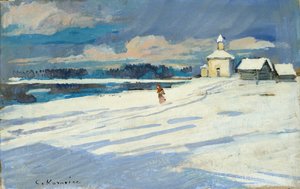 Winterlandschaft mit einer kleinen Kirche, frühes 20. Jahrhundert von Konstantin Korovin