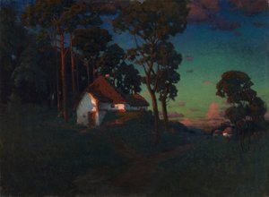 Dorf bei Sonnenuntergang, 1923 von Konstantin Wroblewski