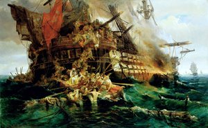 Ein türkisches Kriegsschiff in Flammen von Konstantinos or Constantin Bolanachi