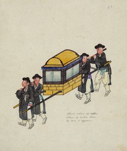 Vier Träger tragen einen Beamten in einer "Gama" oder Sänfte, ca. 1890 von Korean School