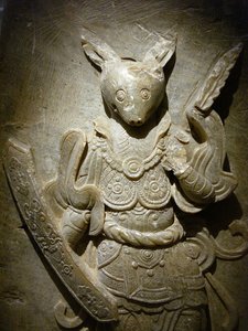 Grabornament, Tierkreiszeichen Hase auf Agalmatolith, 8. Jahrhundert unter der Periode der Nördlichen und Südlichen Königreiche, Korea. Fotografie, Seoul National Museum, Republik Korea