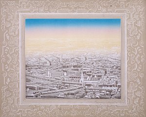 Luftaufnahme von London mit dekorativem Rand, ca. 1845 von Kronheim and Co
