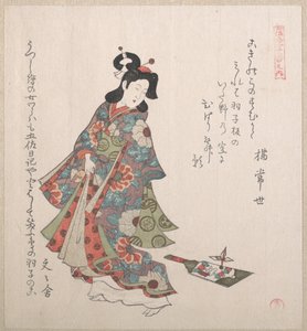 Mädchen und ein Hagoita (japanisches Federballspiel) von Kubo Shunman