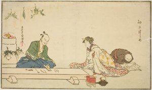 Hersteller von Schwertbeschlägen an seiner Werkbank von Kubo Shunman