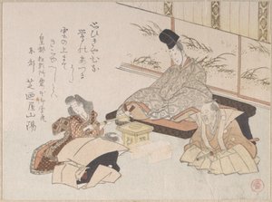 Edelmann erhält ein Kyoka (humorvolles Gedicht) von Shibanoya Sanyo, einem Meister des Kyoka von Kubo Shunman