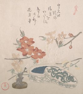 Pfirsichblüten, ein Siegel und eine Siegelbox von Kubo Shunman