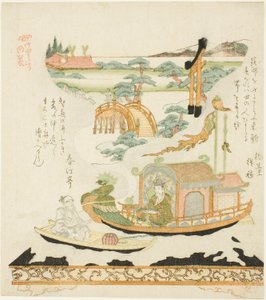 Takeda Mechanisches Gerät (Takeda karakuri): Haku Rakuten (Chinesisch: Bai Juyi) und der Fischer von Kubo Shunman