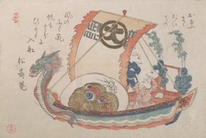 Schatzboot Takara-bune mit drei Ratten, 1816, Jahr der Ratte