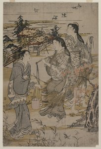 Frauen mit Salzfässern, Der Noda Tama Fluss in der Provinz Mutsu, späte 1780er Jahre von Kubo Shunman
