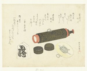 Teleskop, Netsuke und Shogi-Stück von Kubota Shunman
