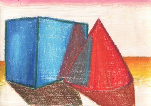 Blauer Würfel, roter Kegel