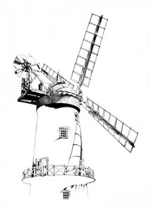 Klassische Windmühle Zeichnung