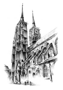 Skizze einer großen gotischen Kathedrale