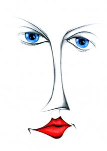 Stilisierte blaue Augen rote Lippen
