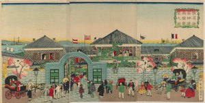 Bild des Wohlstands der Handelsbetriebe entlang Nakadouri in Yokohama, Meiji-Ära, 1870