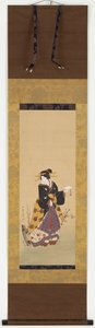 Eine Oiran steht neben einem Pflaumenbaum von Kuniyuki Utagawa